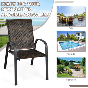 Sit on these outdoor dining chairs to have a delicious meal! Â  For comfort  these patio chairs are ergonomically designed with curved backrests  cozy armrests and deep seats to provide comfy sitting experience. Moreover  the all-weather PE wicker and stu