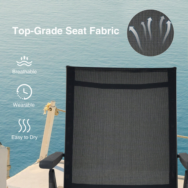 5 backrest angles and 2 footrest positions to meet various needs<br>Breathable and wearable seat fabric brings much comfort<br>Ergonomic design brings relaxation to your journey<br>Steel frame is not easy to rust and are of high durability<br>Stable trian