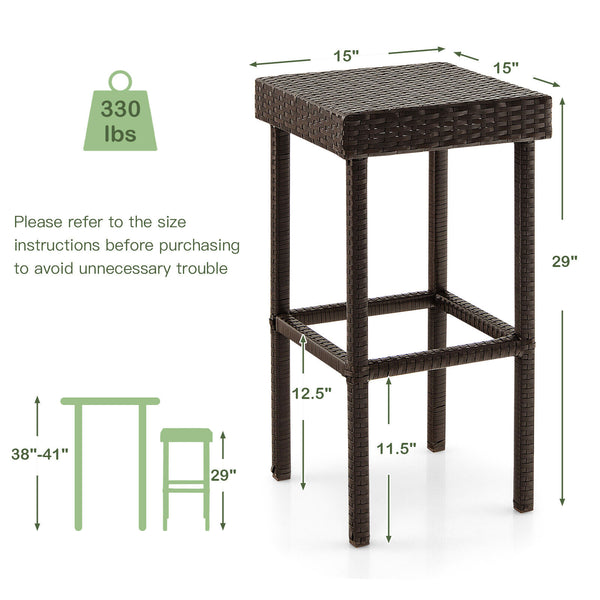 Enjoy your comfortable relaxing time with these 2 patio bar stools! Â  Featuring a modern simple appearance  these high bar stools are suitable for the indoors with different furnishing styles  as well as varieties of outdoor places  such as backyard  pat