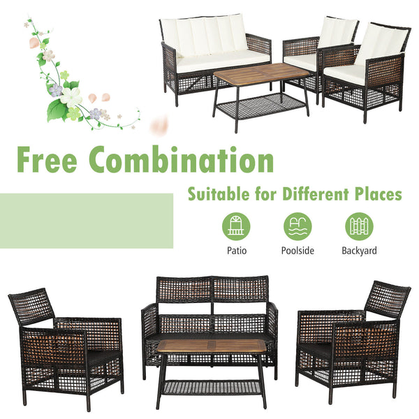 Spend time outdoors with this comfortable 4-piece patio furniture set! Â  Featuring ergonomic armrests  softly padded back and seat cushions  this outdoor conversation set brings extraordinary comfort so that you can use this cozy patio set to entertain y