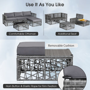 Enjoy the sunshine outdoors with this 5-piece patio furniture set! Â  Based on your selected place  you can customize this outdoor conversation set into a suitable shape. After that  the soft padded cushions are ready for you to sit on  providing you with