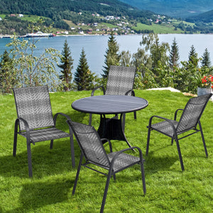 Sit on these outdoor dining chairs to have a delicious meal! Â  For comfort  these patio chairs are ergonomically designed with curved backrests  cozy armrests and deep seats to provide comfy sitting experience. Moreover  the all-weather PE wicker and stu