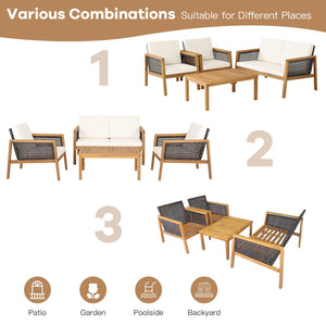 Come with 2 packages  may arrive separately <br>High quality acacia wood for steady performance and rustic touch <br>Withstand weather variations thanks to its all-weather mix of brown PE rattan <br>Bring a soft sitting experience with breathable and thic