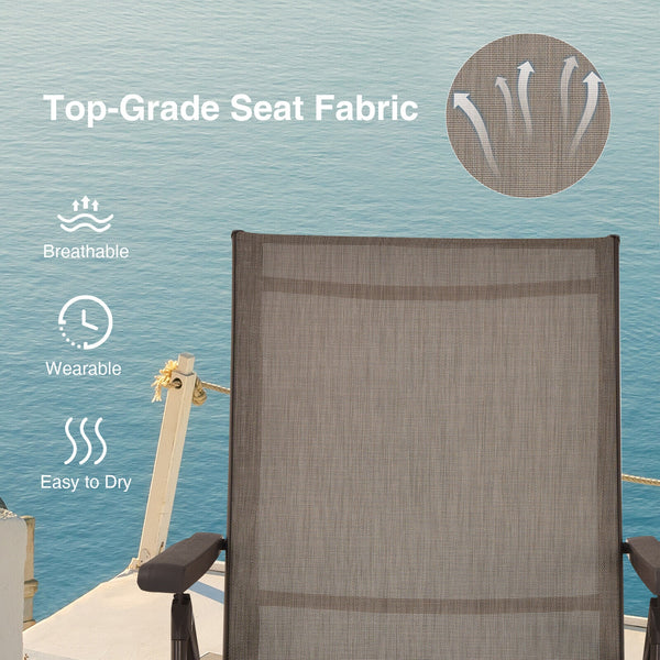 5 backrest angles and 2 footrest positions to meet various needs<br>Breathable and wearable seat fabric brings much comfort<br>Ergonomic design brings relaxation to your journey<br>Steel frame is not easy to rust and are of high durability<br>Stable trian