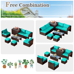 8-piece seat for more creative combinations Fetch different belongings with ease because of the practical coffee table Sturdier and safer to use with high quality tempered glass tabletop Soft and thick cushions for ultimate coziness Hold the ottomans' cus
