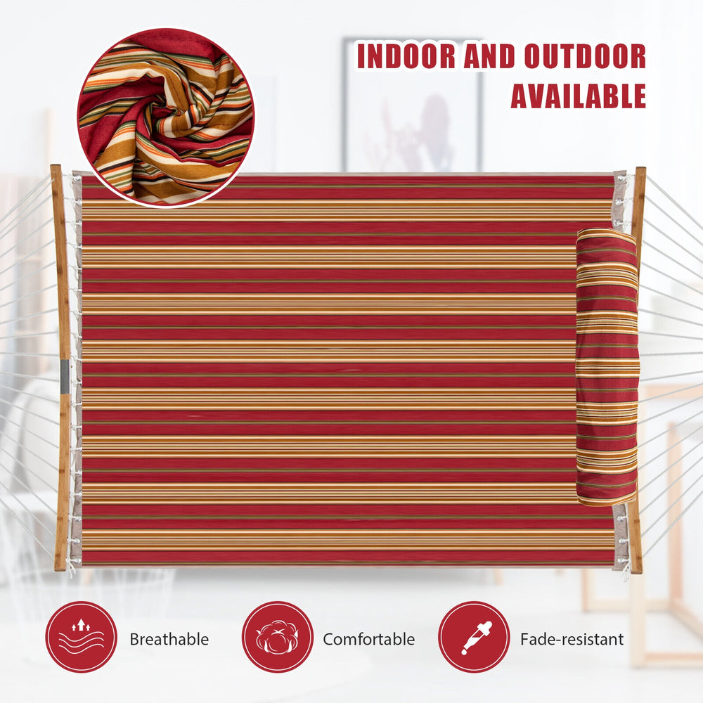 Fade-resistant polyester material ensures durability and comfort<br>Lying on the detachable pillow with a soft touch<br>More comfortable lying experience thanks to the spreader bars with curved design<br>Connectors of spreader bars avoid rusting<br>Stylis