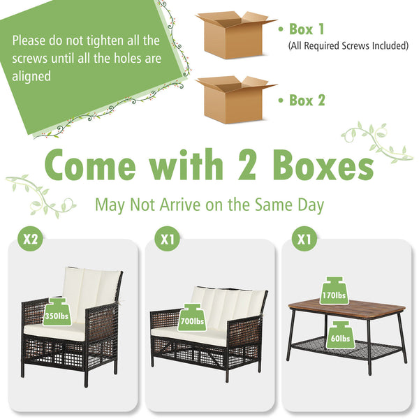 Spend time outdoors with this comfortable 4-piece patio furniture set! Â  Featuring ergonomic armrests  softly padded back and seat cushions  this outdoor conversation set brings extraordinary comfort so that you can use this cozy patio set to entertain y