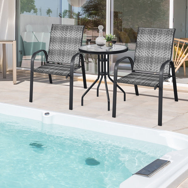 Sit on these outdoor dining chairs to have a delicious meal! Â  For comfort  these patio chairs are ergonomically designed with curved backrests  cozy armrests and deep seats to provide comfy sitting experience. Moreover  the all-weather PE wicker and stu