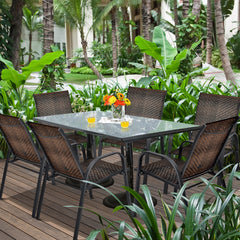 Sit on these outdoor dining chairs to have a delicious meal! Â  For comfort  these patio chairs are ergonomically designed with curved backrests  cozy armrests and deep seats to provide comfy sitting experience. Moreover  the all-weather PE wicker and stu