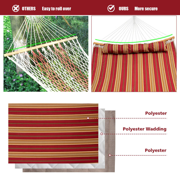 Fade-resistant polyester material ensures durability and comfort<br>Lying on the detachable pillow with a soft touch<br>More comfortable lying experience thanks to the spreader bars with curved design<br>Connectors of spreader bars avoid rusting<br>Stylis