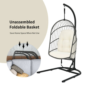 Made of anti-rust steel frame and all-weather PE rattan  this egg hanging chair can stay outside. Likewise  the modern appearance also makes it fit your indoor decoration. Â  If you use it indoors  the anti-slip foot pads protect your floor from scratchin