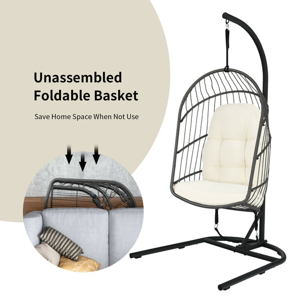Made of anti-rust steel frame and all-weather PE rattan  this egg hanging chair can stay outside. Likewise  the modern appearance also makes it fit your indoor decoration. Â  If you use it indoors  the anti-slip foot pads protect your floor from scratchin