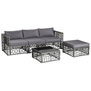 Enjoy the sunshine outdoors with this 5-piece patio furniture set! Â  Based on your selected place  you can customize this outdoor conversation set into a suitable shape. After that  the soft padded cushions are ready for you to sit on  providing you with