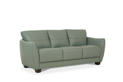 The Valeria sofa set is one youâ€™ll want to spend lots of time in. This beautiful mustard or watery leather sofa features same tone stitching and unique wood block legs. Its deep, comfy seat and flared padded arms give it an incredible sink-right-in qual