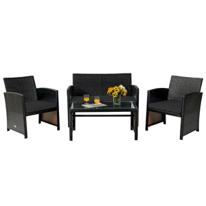 This four-piece rattan furniture set brightens up your living space while providing a comfortable seat. Â  Crafted with premium rattan  each piece creates a cool and textured appearance  which perfectly matches your outdoor or indoor space. In addition  r