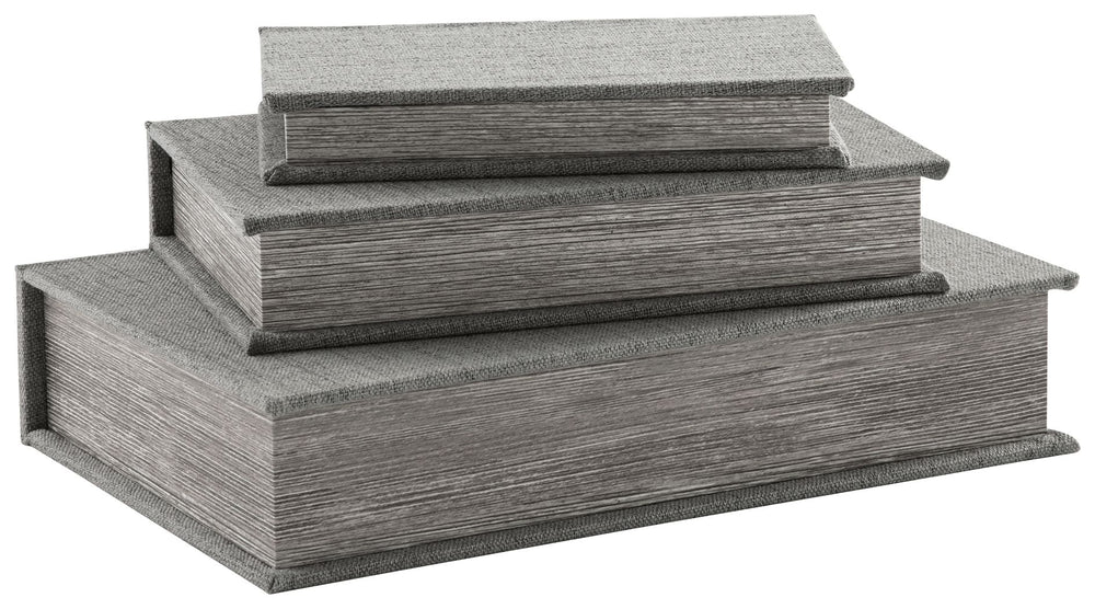 This set of three keepsake boxes makes storage so quietly understated. The gray cover is complemented inside with a black velvet lining. The perfect place for your dearest keepsakes, this set adds a touch of casual elegance to your decor.<br><br><b>Additi