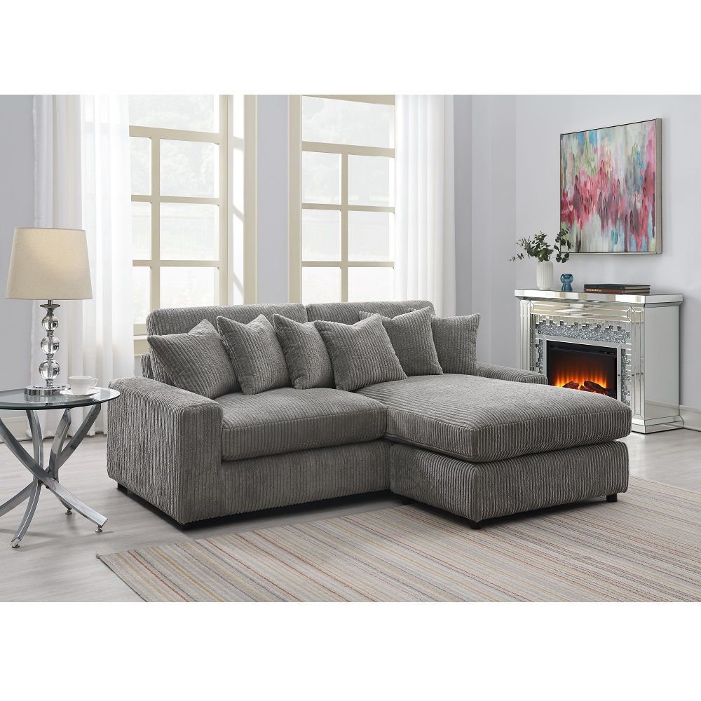 Loose Seat & Back Cushion Seat Construction: Pocket Coil KD Wooden Leg: Black Finish Removable & Reversible Seat & Back Cushion Cover 6 Pillows Included (Removable Cover) Reversible -"L-" Shape Sectional Cushion Thickness: 8-" Foam Density: D25
