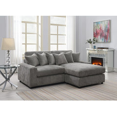 Loose Seat & Back Cushion Seat Construction: Pocket Coil KD Wooden Leg: Black Finish Removable & Reversible Seat & Back Cushion Cover 6 Pillows Included (Removable Cover) Reversible -"L-" Shape Sectional Cushion Thickness: 8-" Foam Density: D25