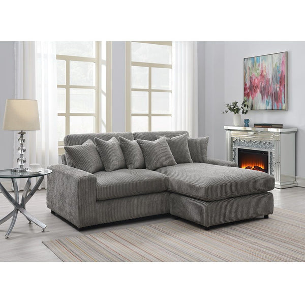 Loose Seat & Back Cushion Seat Construction: Pocket Coil KD Wooden Leg: Black Finish Removable & Reversible Seat & Back Cushion Cover 6 Pillows Included (Removable Cover) Reversible -"L-" Shape Sectional Cushion Thickness: 8-" Foam Density: D25