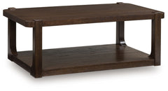 If casual contemporary style is your thing, then you-'ll love this coffee table. Its thick tabletop, softly rounded corners and dark wood-tone finish lend a soothing sensibility. Rearranging your living room layout? The included casters make it easy to mo