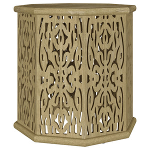 Inject a dose of artisanal character with a modern boho side table. A sterling choice for a casual living room or den, the table boasts an octagonal silhouette that brings grounded energy to surrounding decor. A drum profile is complemented with intricate