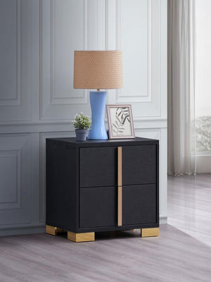  this two-drawer nightstand features 