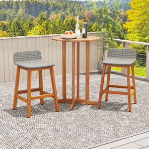 High-quality acacia wood construction for durability<br>Splinter-free surfaces for a smooth and safe touch<br>Ergonomic design with a supportive backrest and curved armrests<br>PE rattan seat is fade-resident for long-time use<br>Added footrests for a coz