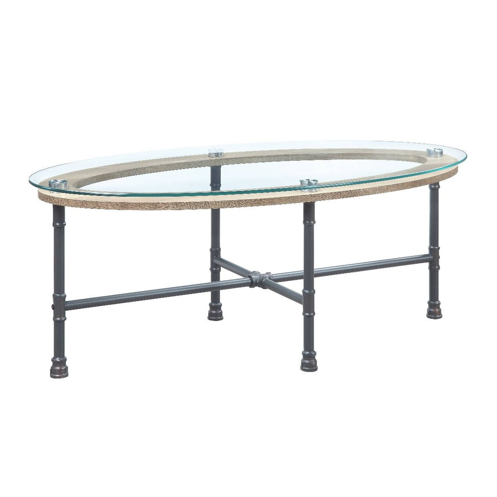 Brantley - Coffee Table - Gray, Dark - 47-"<br/><br/><b>Product Features</b><ul><li>KD</li><li>Water Pipe Style</li><li>Tempered Glass Table Top</li><li>Metal Frame</li><li>Case: 1Pc/1Ctn</li><li>Finish: Clear Glass & Sandy Gray Finish</li><li>Style: Indu