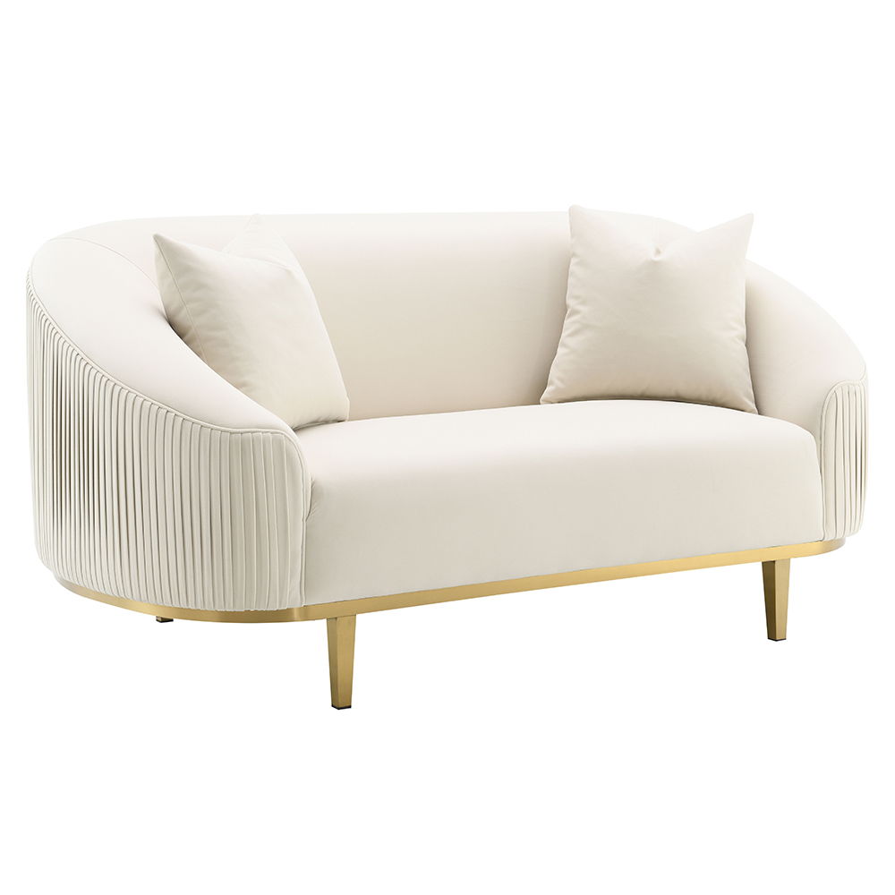 This stunning Martina collection sofa, upholstered in luxurious ivory velvet, exudes elegance and comfort. The plush pillows add an extra layer of coziness, inviting you to sink in and relax. Perfect for any sophisticated living space, this sofa-'s timele