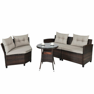 The sturdy and durable steel frame ensures sturdiness of the set<br>Tight and hand-woven rattan can withstand moderate rain or wind<br>Thick and soft cushion with a high-density sponge for your hip and back<br>Cover with the zipper of the seat cushion is 