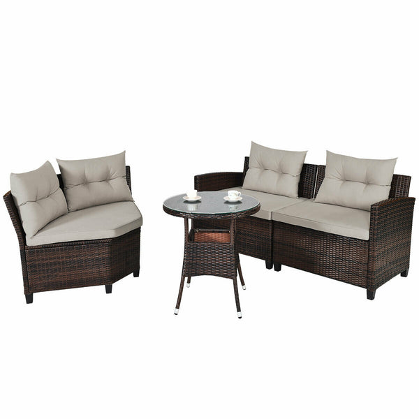 The sturdy and durable steel frame ensures sturdiness of the set<br>Tight and hand-woven rattan can withstand moderate rain or wind<br>Thick and soft cushion with a high-density sponge for your hip and back<br>Cover with the zipper of the seat cushion is 