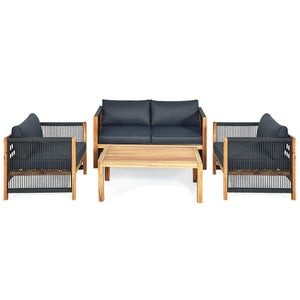 Solid and hard wooden frame enhances sturdiness of the set. <br>Rearrangeable in various configurations to meet your varying needs <br>Thick and soft cushions provide an excellent comfort. <br>Elegant and tight nylon rope decorated armrest. <br>Zipper int