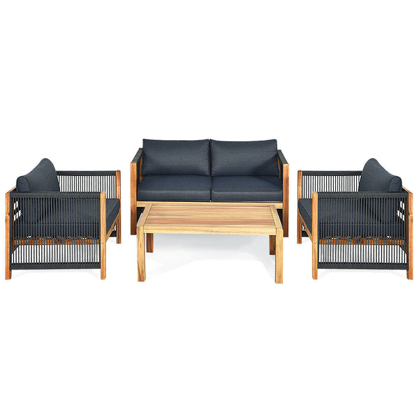 Solid and hard wooden frame enhances sturdiness of the set. <br>Rearrangeable in various configurations to meet your varying needs <br>Thick and soft cushions provide an excellent comfort. <br>Elegant and tight nylon rope decorated armrest. <br>Zipper int