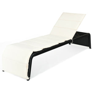 Tightly hand-woven rattan can withstand the moderate change in weather <br>The heavy-duty steel frame ensures the sturdiness of the chaise lounge <br>Adjustable backboard with five different positions <br>Soft and thick cushion for comfortable seating <br