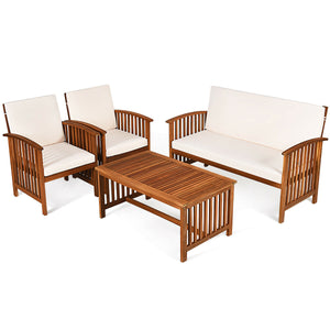 Made of premium acacia wood  the whole frame is sturdy and not easy to crack or deform. Â  All the single chairs and loveseat are equipped with soft and high-resilient cushion for seat and backrest. You will get excellent comfort if you sit on the sofa. I