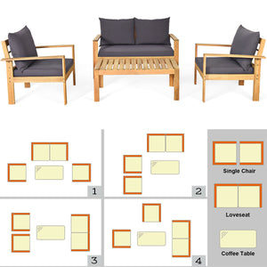 Made of solid acacia wood with FSC certification  superior durable<br>Thick and cozy cushion provides ultimate comfortable<br>Detachable cushions and waterproof for outdoor use<br>Freely DIY the furnish  for an optimal new look<br>Spend time with your fam