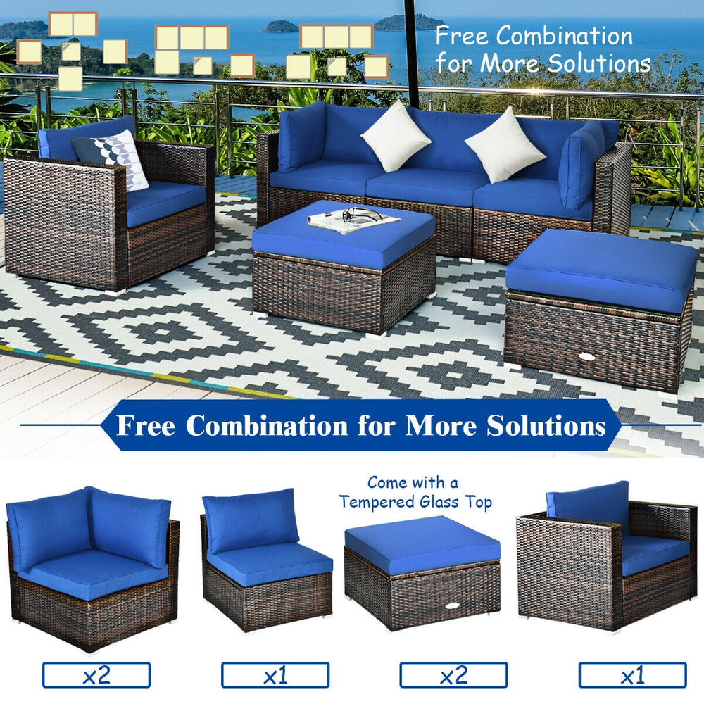 Durable rattan and sturdy steel materials are used to ensure a long lifespan <br>Thick and soft cushions for comfortable (pillows not included) <br>Removable and washable cushion cover with zipper <br>Free and flexible combination to meet your different n