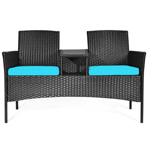 Rugged steel frame is durable and sturdy<br>High-quality rattan is weather-resistant and fade-resistant<br>Tempered glass table top is fixed by powerful suckers<br>Soft seat cushions is filled with high-density sponge<br>The zippered cover is removable an