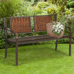 Enjoy your comfortable outdoor time with your friends or family members with this patio garden bench. Â  It is made of all weather PE rattan and powder coated steel frame  which ensure the durability and sturdiness for long servicing life. Meanwhile  the 