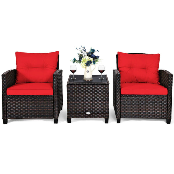 The strong and sturdy steel frame ensures the sturdiness of the set<br>Hand-woven rattan can withstand moderate rain or wind in outdoor<br>A wide armrest in suitable height is good for supporting and relaxing your arm<br>Thick and soft cushion with a high