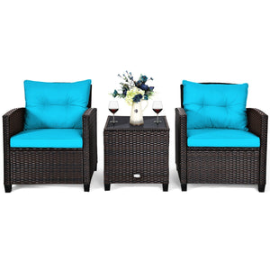 The strong and sturdy steel frame ensures the sturdiness of the set<br>Hand-woven rattan can withstand moderate rain or wind in outdoor<br>A wide armrest in suitable height is good for supporting and relaxing your arm<br>Thick and soft cushion with a high