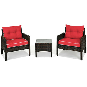 Made of high-quality PE rattan with strong toughness  it is not easy to break<br>Sturdy metal frame structure with superior load-bearing performance<br>A soft sponge filled cushions  comfortable and breathable<br>The thick tempered glass tabletop is sturd