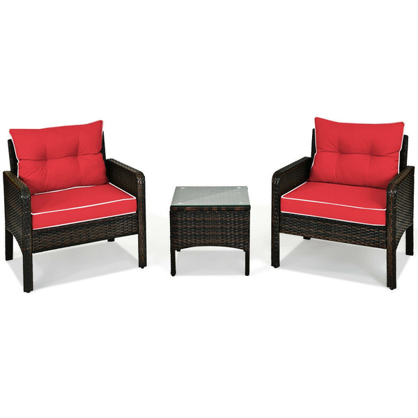 Made of high-quality PE rattan with strong toughness  it is not easy to break<br>Sturdy metal frame structure with superior load-bearing performance<br>A soft sponge filled cushions  comfortable and breathable<br>The thick tempered glass tabletop is sturd