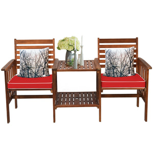 The functional loveseat brings color and pleasure to your outdoor space. Â  Made of premium acacia wood  this set has sturdy and durable construction. Paired with soft sponge cushions and high backrests  this conversation set provides upgraded comfort for