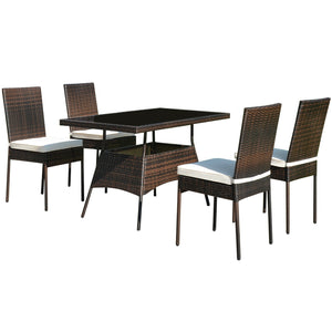 High-quality steel materials can ensure to last<br>Durable and weather-resistant PE rattan provides a long service life<br>The dining table with a tempered glass top provides spacious dining space<br>The cushions with hook and loop fasteners make you feel