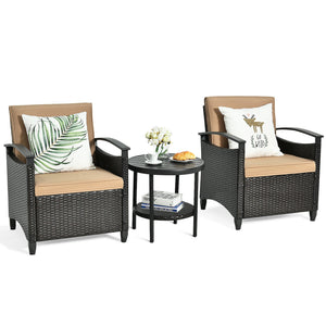 It is made of high-quality rattan material and a heavy-duty steel frame  which is solid and durable for outdoor use.  Anti-skid mats at the bottom ensure the overall stability and protect the floor. And the rust-resistant tabletop is easy to clean and the