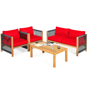 Solid and hard wooden frame enhances sturdiness of the set. <br>Rearrangeable in various configurations to meet your varying needs <br>Thick and soft cushions provide an excellent comfort. <br>Elegant and tight nylon rope decorated armrest. <br>Zipper int