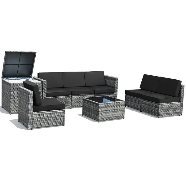 Including 6 sofas  1 storage box  1 coffee table  6 seat cushions and 6 back cushions <br>Sturdy iron frame and premium rattan for better durability <br>Large load-bearing capacity-- 360 lbs for each sofa and 110 lbs for coffee table <br>A storage box as 