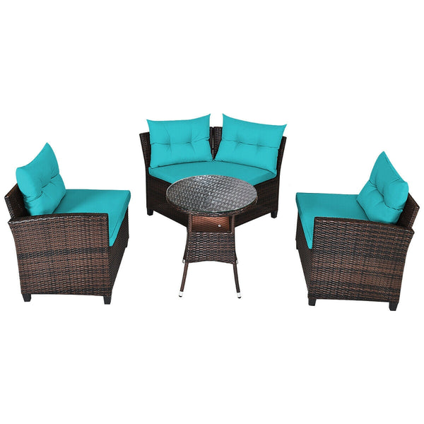 The sturdy and durable steel frame ensures sturdiness of the set<br>Tight and hand-woven rattan can withstand moderate rain or wind<br>Thick and soft cushion with a high-density sponge for your hip and back<br>Cover with the zipper of the seat cushion is 