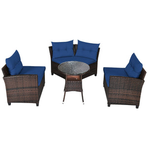 The sturdy and durable steel frame ensures sturdiness of the set<br>Tight and hand-woven rattan can withstand moderate rain or wind<br>Thick and soft cushion with a high-density sponge for your hip and back<br>Cover with the zipper of the seat cushion is 